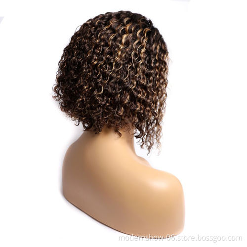 13x4 Lace Front Wig Ombre Brown 4/27 Curly Wave Secondary Color Lace Frontal Human Hair Wigs